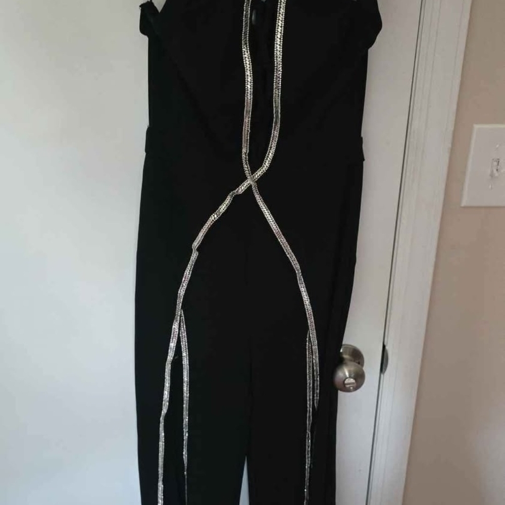 Fashion Nova Black Jumpsuit with Silver Detailing
